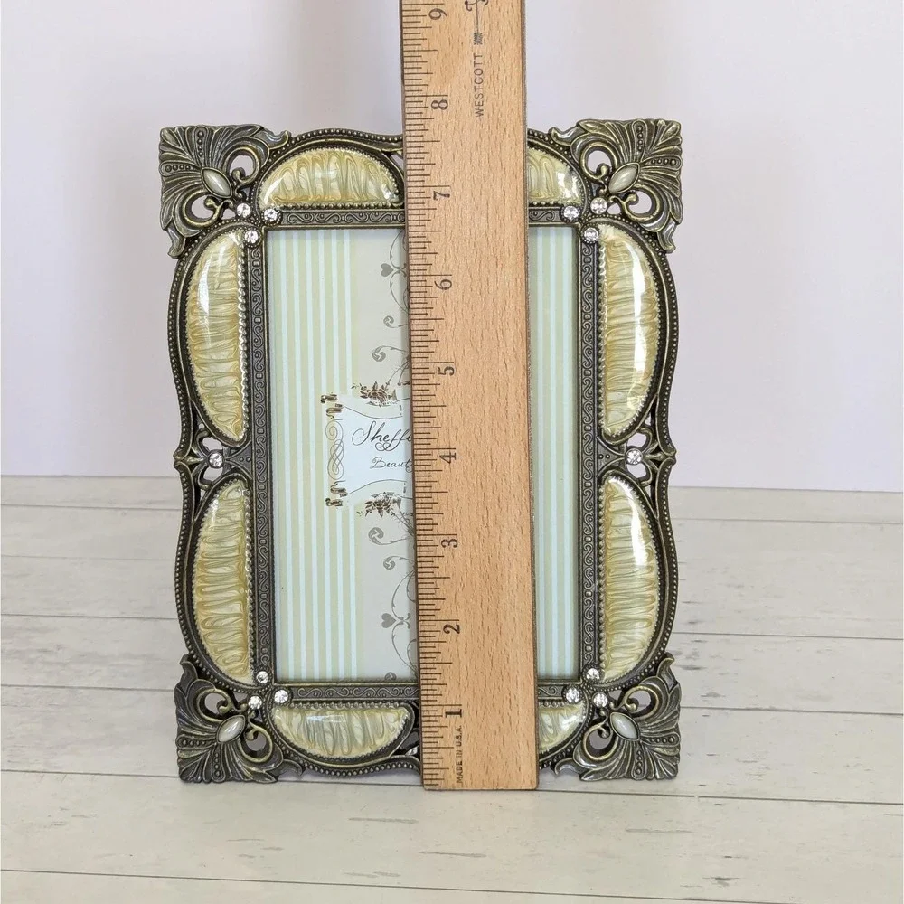 Sheffield Home Metal Ivory Enamel Fleur-de-lis Rhinestone Picture Frame for 4x6
